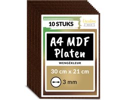 Creative Deco 10 x A4 MDF - Plaat Bruin | 300 x 210 x 3 mm | Perfect voor Lasersnijden, CNC - Frezen, Modelleren, Freeswerk, Figuurzagen