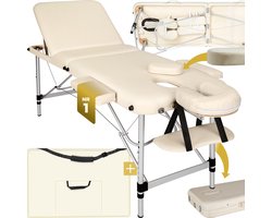 tectake® 3-Zones Massagetafel - 61cm Breed - Behandelbank met 5cm Dikke Vulling en Aluminium Frame - Opvouwbare Behandel- en Massagetafel - Inclusief Opbergtas - Max Draagvermogen 250kg - Beige