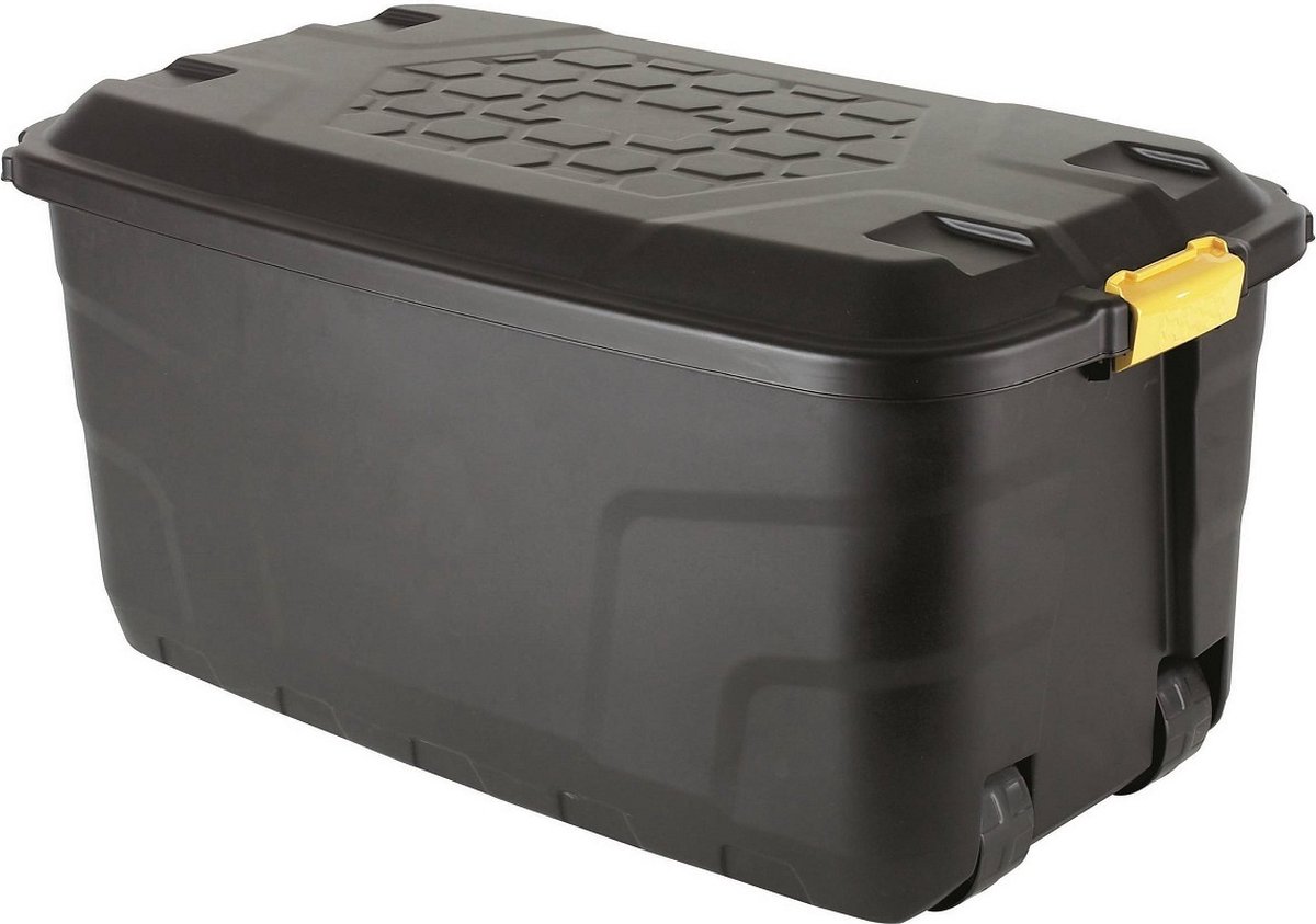 Zwarte opbergkist 145L met wielen en deksel | vergrendelbaar | Easy lock | 380KG+ Laadvermogen