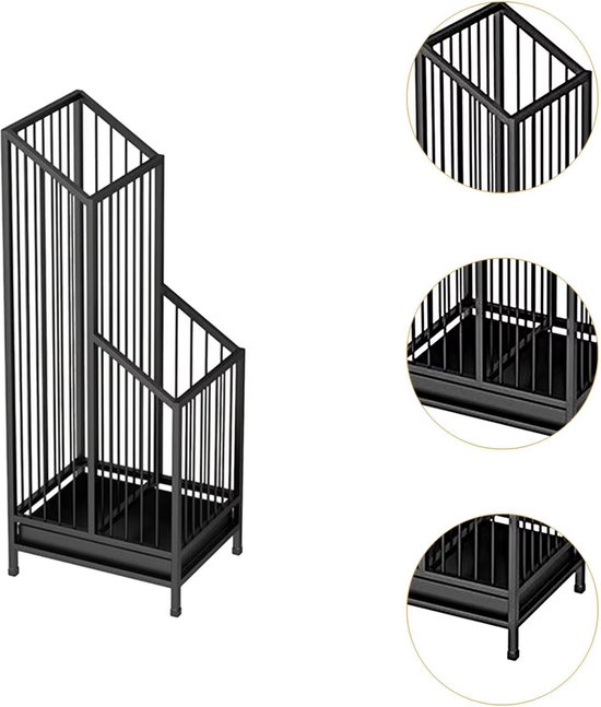 Luxaliving Metalen Paraplubak met Lekbak- Parapluhouder - Antislipvoetjes - 62x25x20cm - Paraplubakken - Zwart