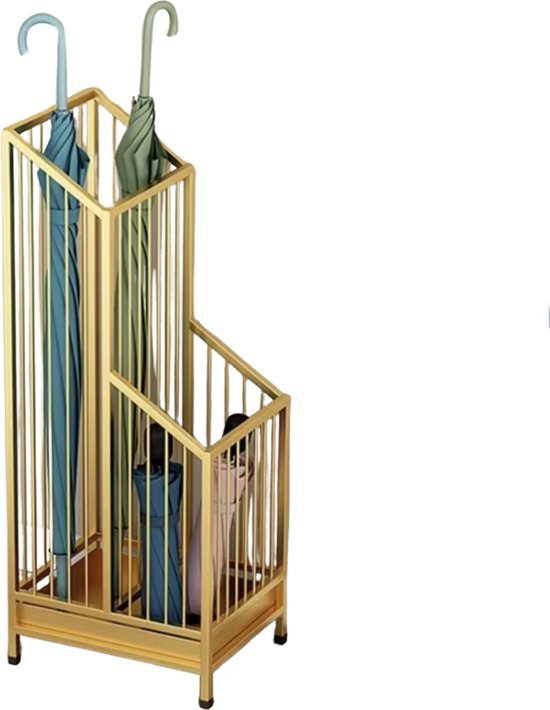 Luxaliving Metalen Paraplubak met Lekbak- Parapluhouder - Antislipvoetjes - 62x25x20cm - Paraplubakken - Goud