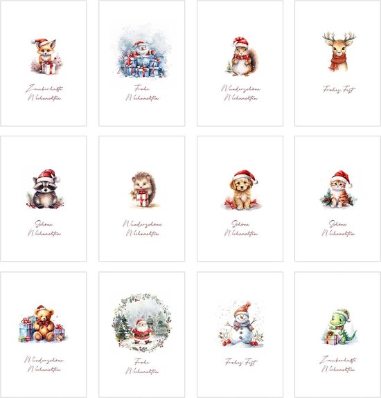 BIROYAL Kerstkaarten met envelopset (12 stuks), A6 ansichtkaarten, set voor Kerstmis, coole kerstkaarten, kerstkaarten met enveloppen voor je kerstgroeten