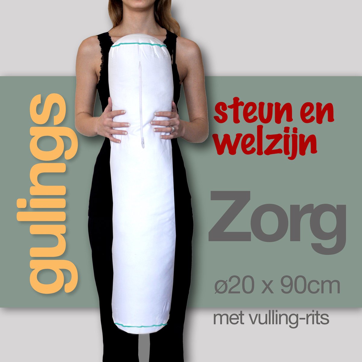 GulingZorg® Rolkussen met sleeve celadon - Langdurig bedgebonden ø20 x 90 cm, 100% Percu Katoen (huisstofmijtvrij), Dacron Comforel Allerban vulling (anti-allergeen)