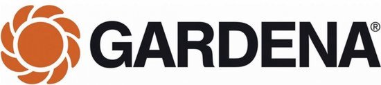 Gardena logo met een oranje zon-achtig symbool.