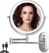 Makeup Spiegel met Ledverlichting Dimbaar - 1X / 10X Vergroting - USB Oplaadbaar - 360 Graden Draaibaar - Wandmontage - Badkamer Spa Hotel scheerspiegel wandmodel