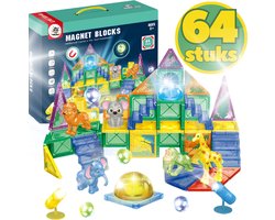 BoefieBoef Magnetisch Speelgoed - 64-delig Jungle Dieren Magnetic Tiles - Educatief Constructiespeelgoed met Licht - Kinder Bouwblokken voor Peuters & Kleuters 3+ jaar - Compatibel met Magna-Tiles & Magformers - jongens & meisjes VerjaardagsCadeau