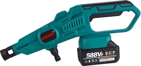 Hogedrukpistool - Hogedrukreiniger - Incl. 2 Accu's - Geen stroomsnoer - Hogedrukreiniger Accu - Hogedrukreiniger Auto - Draadloze Hogedrukreiniger - Terrasreiniger - Hogedrukspuit - 3500W - 200Bar - 10x1500mAh — afbeelding 3
