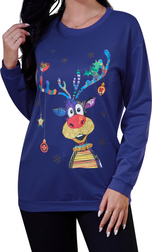 Foto: Dames kerstmis sweatshirt kersttrui vrouwen casual shirt met lange mouwen christmas sweat bovenstuk