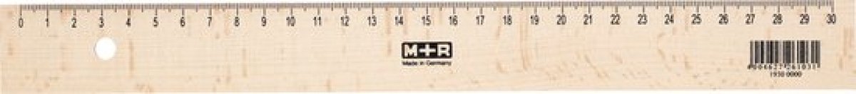 M+R liniaal - 30 cm - hout - met metaalinleg - MR-19300000