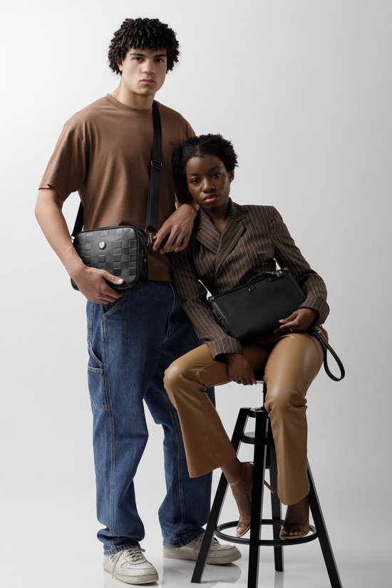 Savory Fashion - Sac à bandoulière - Serrure à doigt - Zwart - Motif bloc - Cuir - Unisexe