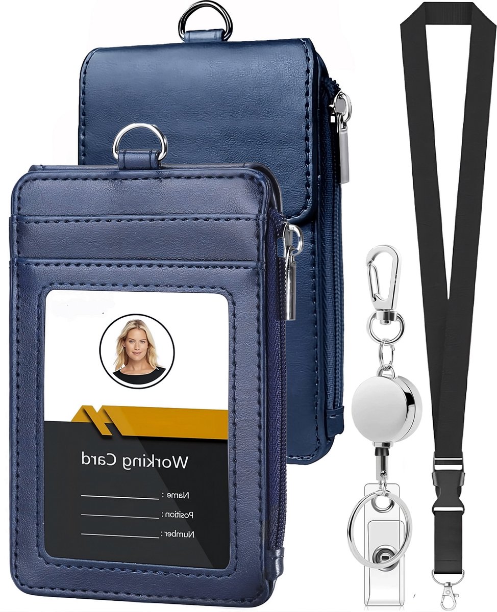 Kaartenhouder met Afneembaar Lanyard en Uittrekbare Sleutelhanger - Keycord Badgehouder - Kaarthouder voor Pasjes met Ritsvak - Portemonnee Kaart Houder - Nekkoord Keykoord - Universeel ID Pashouder - Badge Sleutels Koord - Nek Sleutelkoord