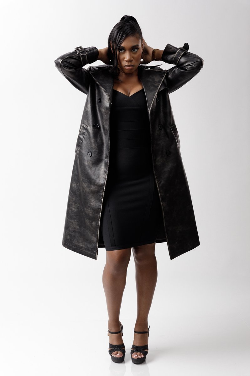 Savory Fashion- Trenchcoat - Leather look - Donkergrijs - Zilver - Maat L