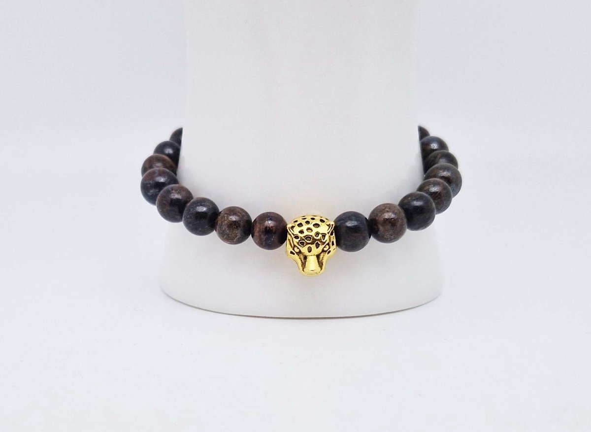 Handgemaakte natuursteen armband met Metalen vorm - Model 2 - "Bronzite" -8 mm diameter van de korrel- Diameter armband 20 cm - Een mooi cadeau voor familie en vrienden