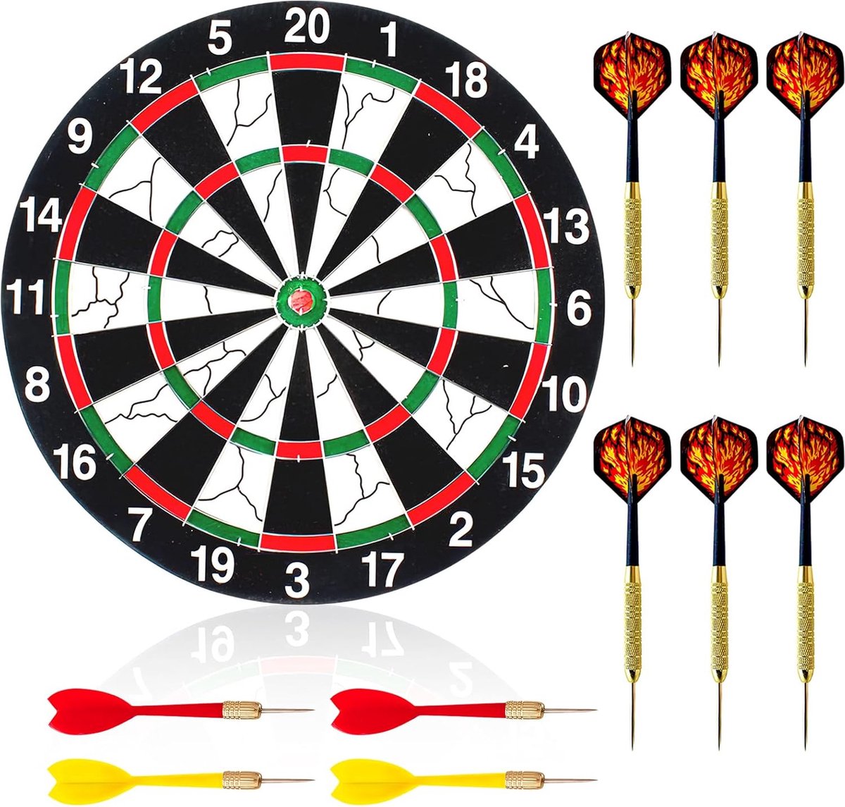 JGS ® Dartbord Set met 10 Stalen Darts voor Beginners en Hobbyisten 30 x 30 cm