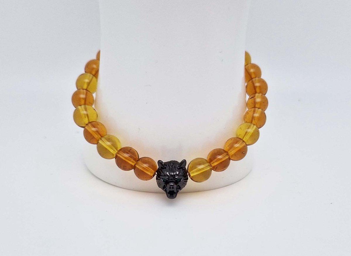 Handgemaakte natuursteen armband met Metalen vorm - Model 9 - "Citrine" -8 mm diameter van de korrel- Diameter armband 20 cm - Een mooi cadeau voor familie en vrienden