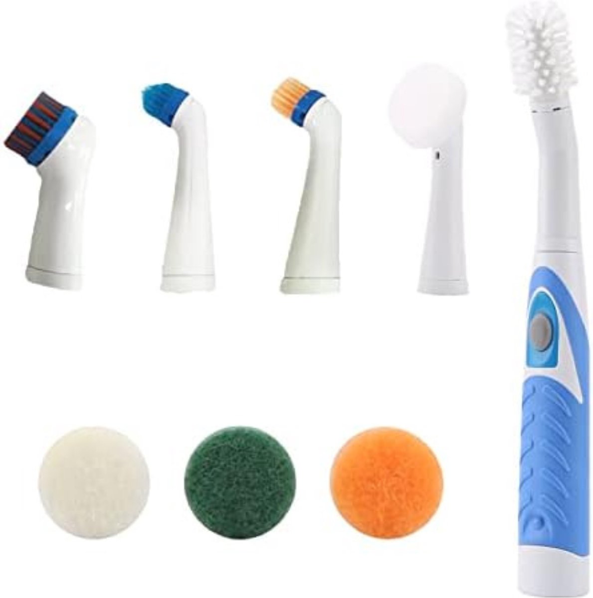 Goedkoopste Solacis - Elektrische schoonmaakborstel - Elektrische schrobborstel - Reinigingsborstel - Scrubber - Werkt op AA batterijen - Diverse opzetstukken - Wit/Blauw