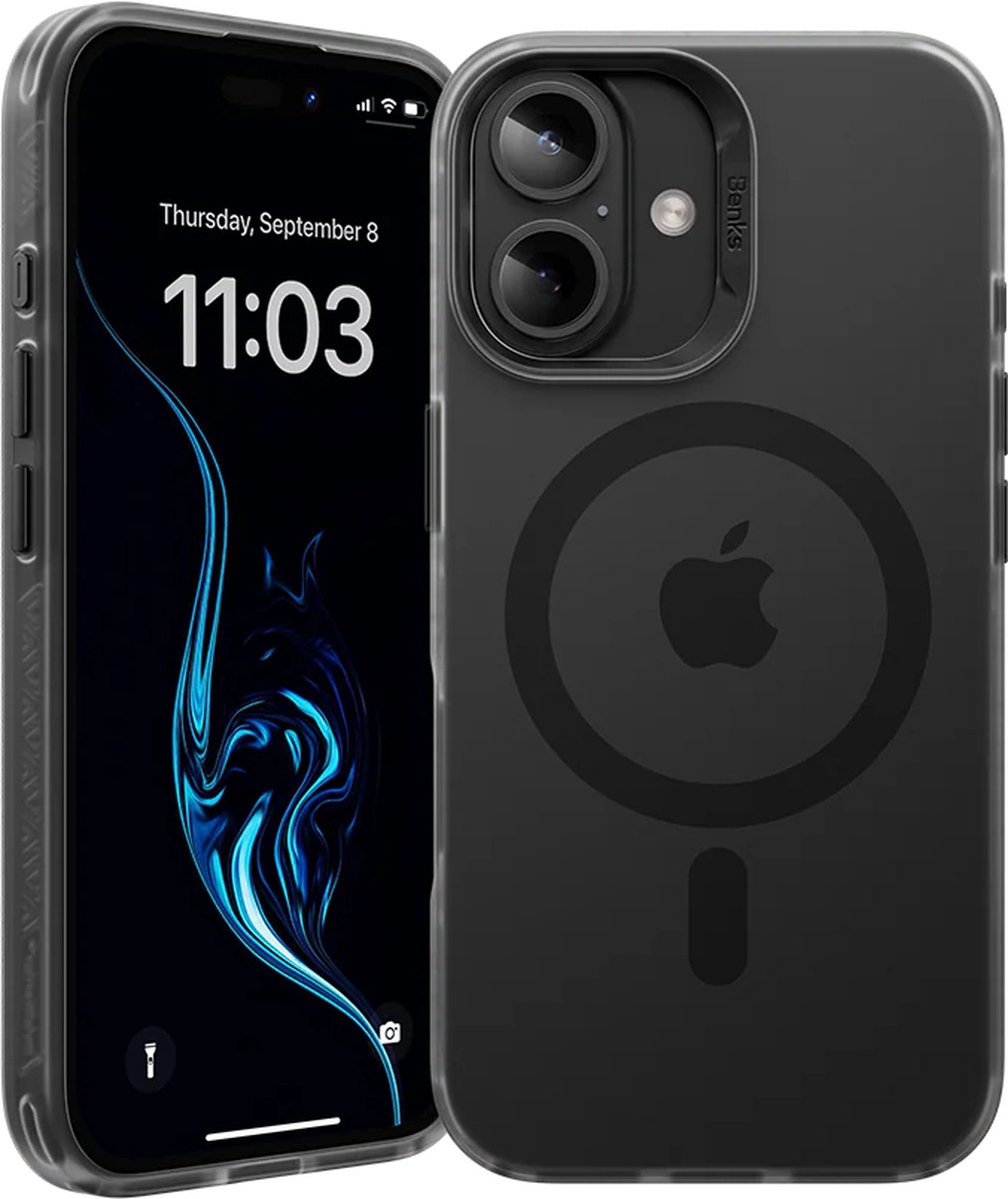 BENKS Lucid Armor Zwart Transparant - iPhone 16 hoesje - Magsafe geschikt