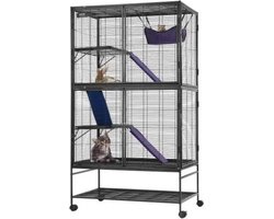 Thuys Hamsterkooi – Dierenren – Caviakooi – Draaislot – Draaibare Wielen – 4 Verdiepingen – Ruimte Leefruimte – Zwart