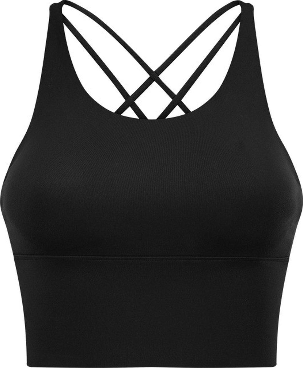 PureSquare - crop top - sportbh - sportbeha - sporttop dames - sport top dames - sportkleding dames fitnesskleding - yogakleding - vaste bh cups - fitness - sport – yoga - Zwart - M