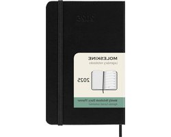 Agenda Weekplanner met ruimte voor notities - 12 maanden 2025 - Harde kaft en elastische sluiting - Zwarte kleur - Zakformaat 9x14 cm