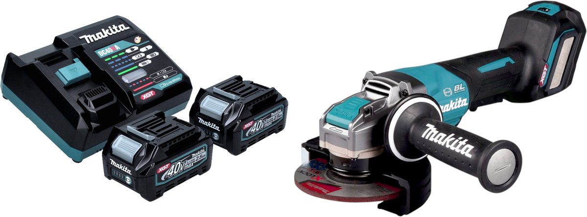 Makita GA 044 GD201 Accu haakse slijper 40 V max. 125 mm X-LOCK Brushless + 2x accu 2,5 Ah + lader