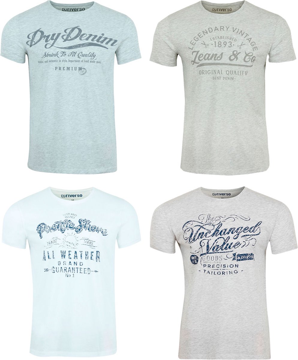 riverso Heren T-Shirt RIVLeon 4 Pack regular fit Veelkleurig S Ronde Hals Volwassenen - gemaakt van 100% katoen