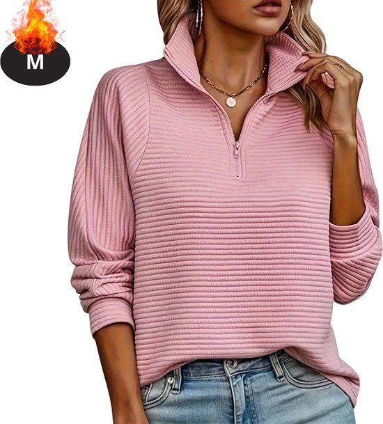 Nivard Quarter Zip Femme - Pull - Sweats - Sweat à capuche - Pull chaud - Cardigan - Long - Pull col roulé - Rose - M