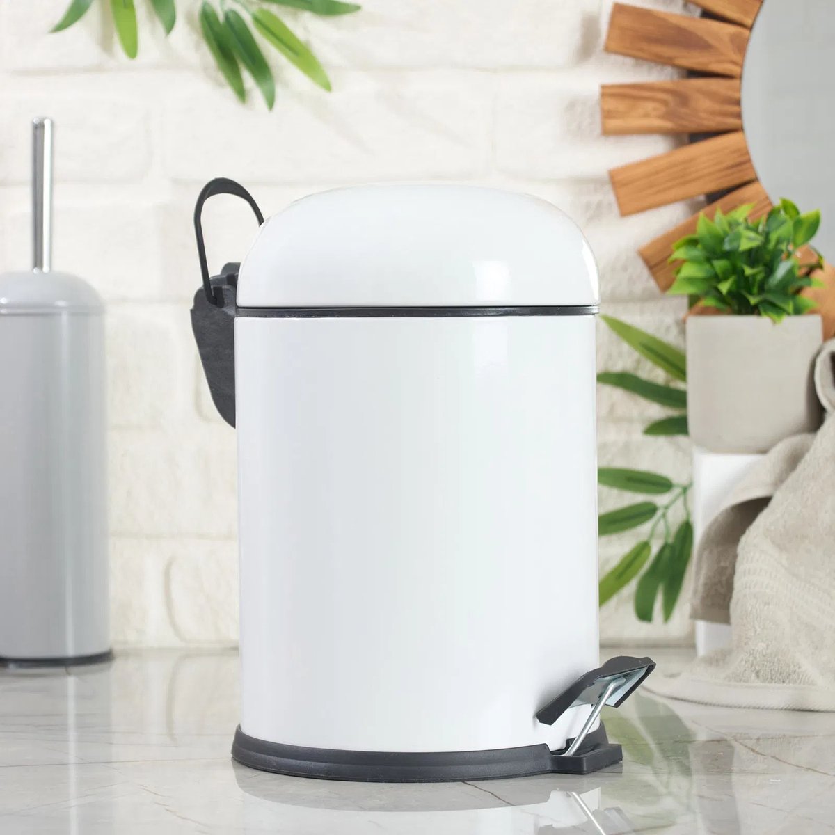Tiss® Pedal Bin Classic Pedaalemmer - 2-delig- Ronde deksel - badkamer en toilet- 5 l - Wit