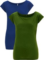 dames shirts bamboe 2-pack mix raglan S Groen-Kobalt blauw