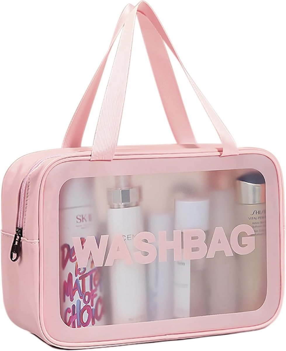 Toilettas, Make Up Tasje, Transparant, Toilettassen, Make Up Koffer, Beautycase, Make Up Organizer, Make Up Tas, Reistas, Toilettas Dames, Etui, Beautycase Koffer, Cosmetica Tas, Verjaardag, Moederdag, Valentijnsdag, Cadeautje, PVC, ROZE