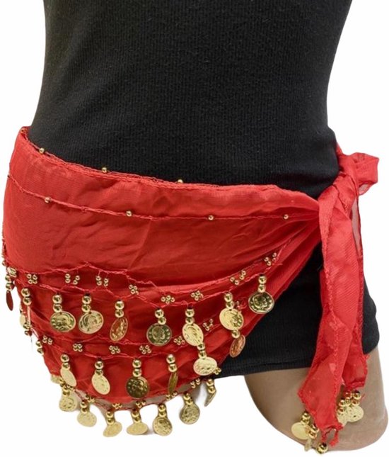 Buikdans - Sjaal - Heupsjaal - Rood - Gouden Muntjes - 150 cm