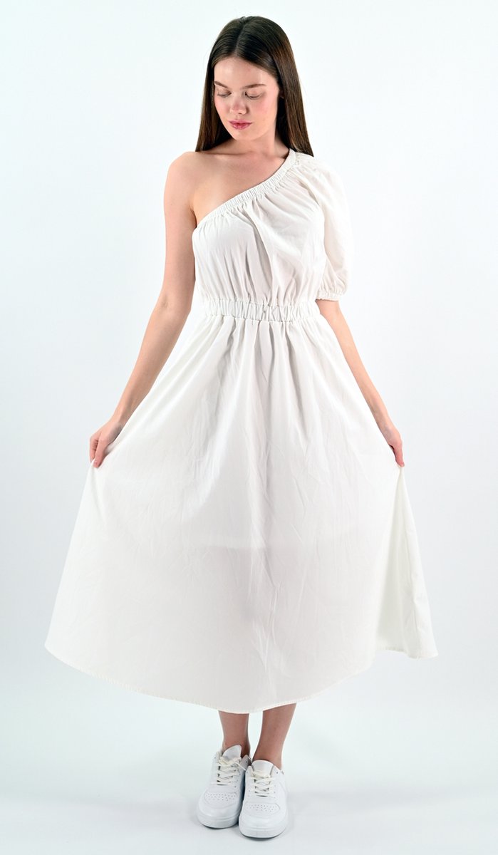 YesMooi - Asymmetrische One-Shoulder Midi Jurk - XL (42) - %100 Cotton