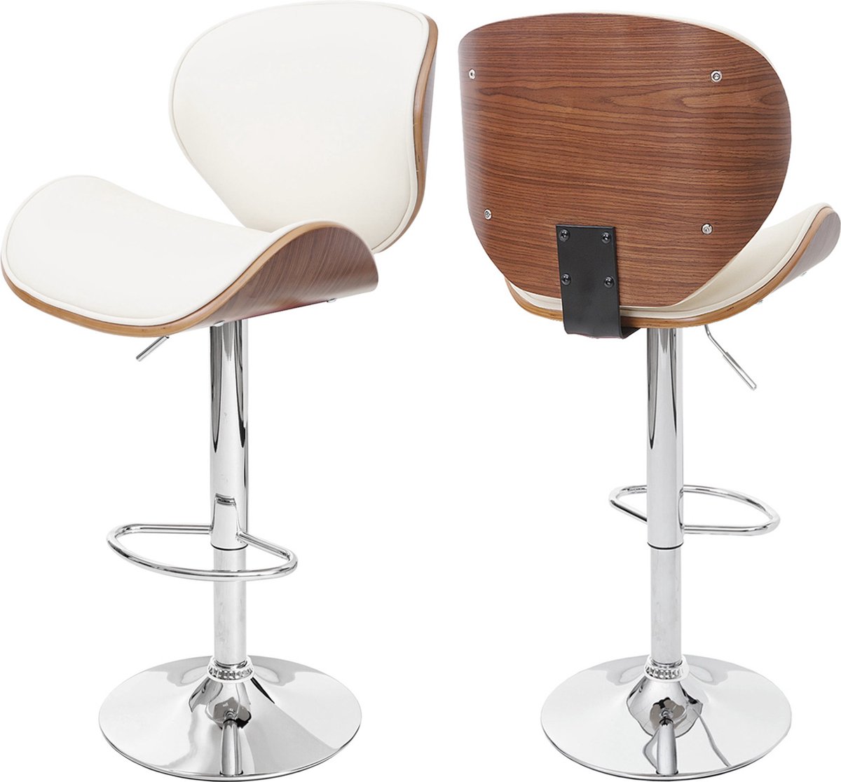 Cosmo Casa Foxrock Barstoel - Barstoel - Hout - Gebogen Hout - Retro Design - Walnootlook - Kunstleer - Crème
