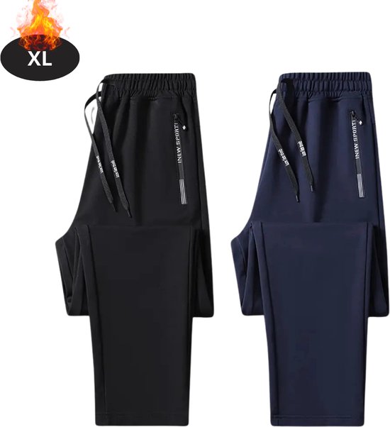 Nivard Trainingsbroek Heren - Sportbroek - Trainingsbroek Lang - Trainingspak - Sportkleding - 2pc Zwart+Blauw- XL