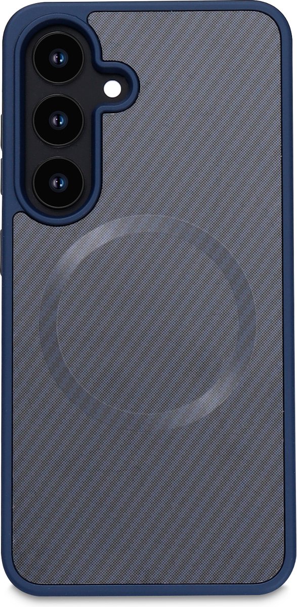 Casemania Hoesje Geschikt voor Samsung Galaxy S24 Plus - Blauw - Carbon Back Cover - Geschikt voor MagSafe