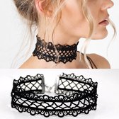 BukkitBow – Choker Ketting / Halsband – Gothic Sieraden – Textiel – Bloem Design – Unisex - Zwart