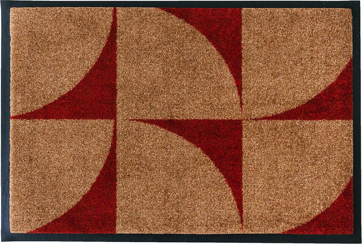 Mat Moments - Prestige half rond geometrisch patroon - deurmat design beige bordeaux rood - wasbaar - droogloop/touch - 60x85cm