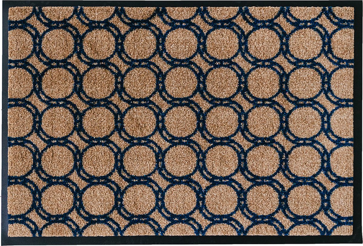 Mat Moments - Cannes geometrisch patroon - deurmat design beige donkerblauw - wasbaar - droogloop/touch - 60x85cm