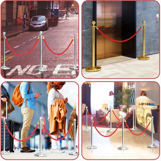 Grainger Queue Rope Red Twisted Queue Barrier Rope - 2 Pack L1.5m/4.9ft - Polished Gold ...