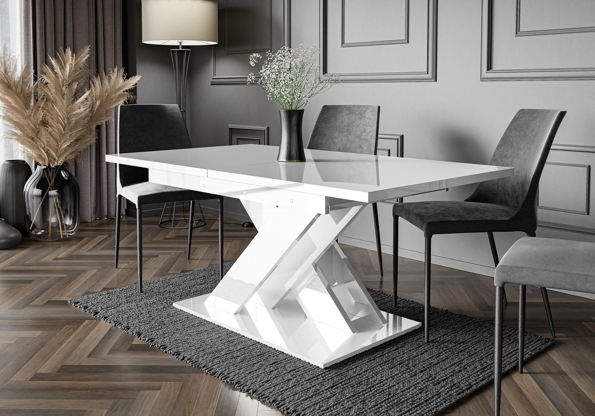 Pro-meubels - Eetkamertafel - Barcelona - Wit hooglans - 140-180cm - Uitschuifbaar - Eettafel