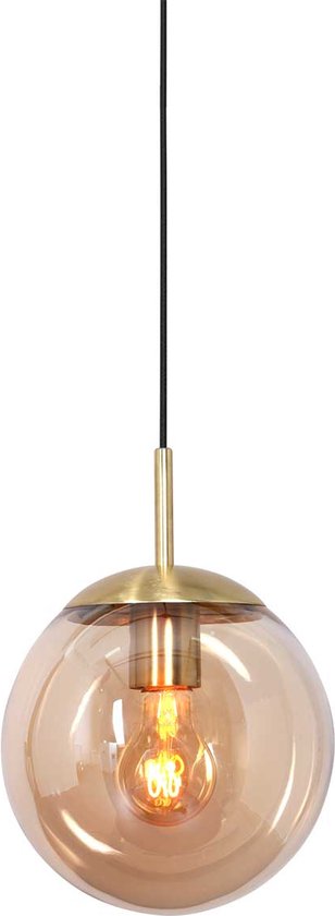 Hanglamp glazen bol | 1 lichts | amber / goud / zwart | glas / metaal | Ø 30 cm | in hoogte verstelbaar tot 170 cm | eetkamer / eettafel lamp | modern / sfeervol design