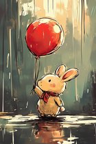 Konijn Poster - Ballon - Dieren - Schattige - Kinderkamer - Kinder - Speelse - posters - formaat 60x90cm - Wanddecoratie - 4326