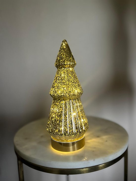 Sapin de Noël lumineux – 9,8 x 23,5 cm - Sapin de Noël - Sapin métallique - Sapin de Noël illuminé - Table de décoration de Noël - Décoration de Noël or