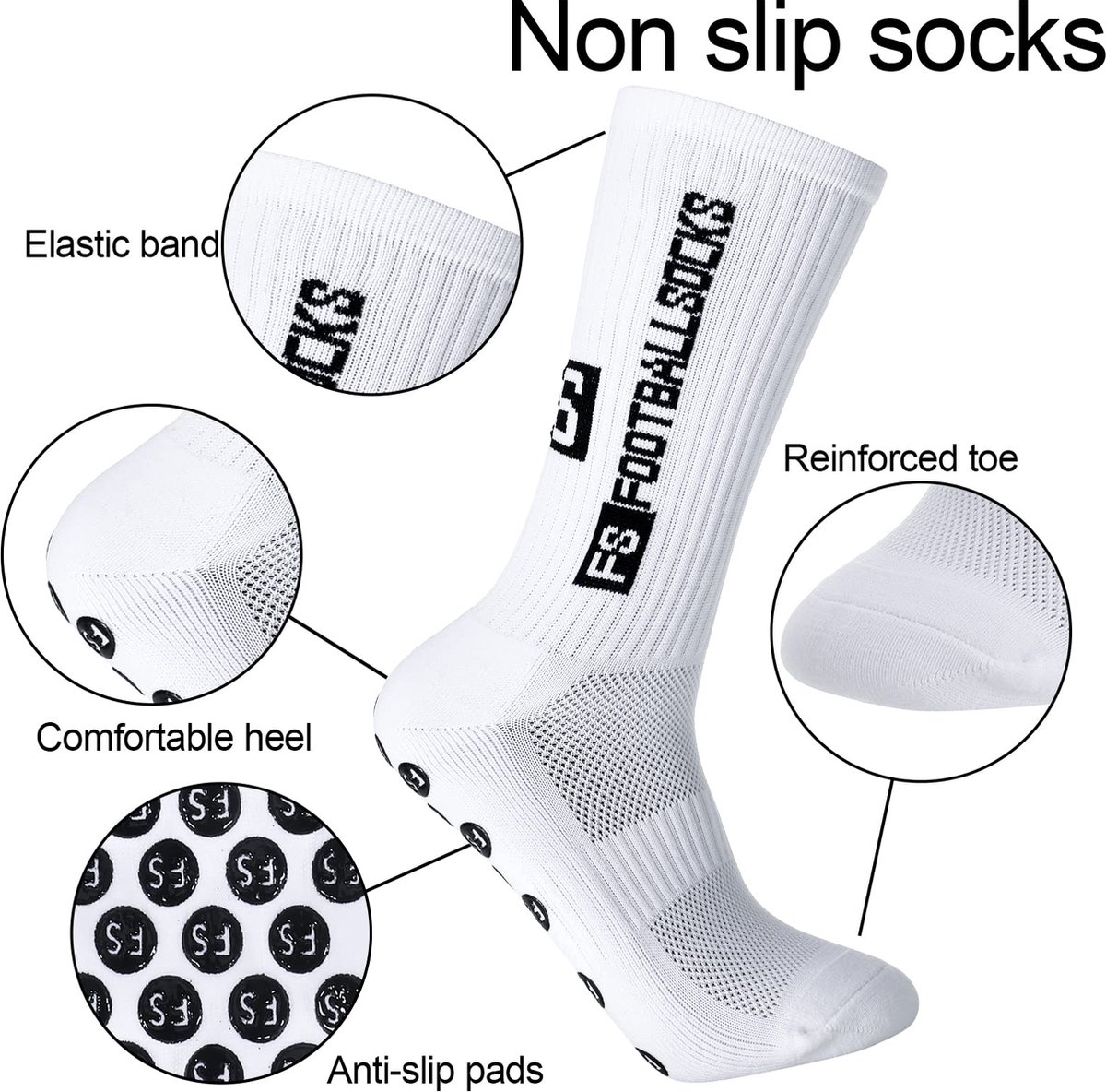Gripsokken voetbal - Maat 40-46 Sportsokken - 5 pack - Basketbal sokken - Antislip sokken - voor Heren, Dames, Voetbal, Basketbal, Hardlopen - Tennissokken - Wit - 5Paar - Fitness — cadeau in Sport & Outdoor - foto 6