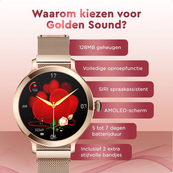Golden Sound - Smartwatch Pro Women - 3 bracelets supplémentaires - Convient pour IOS, Android et HarmonyOS - Oxymètre - 40 mm