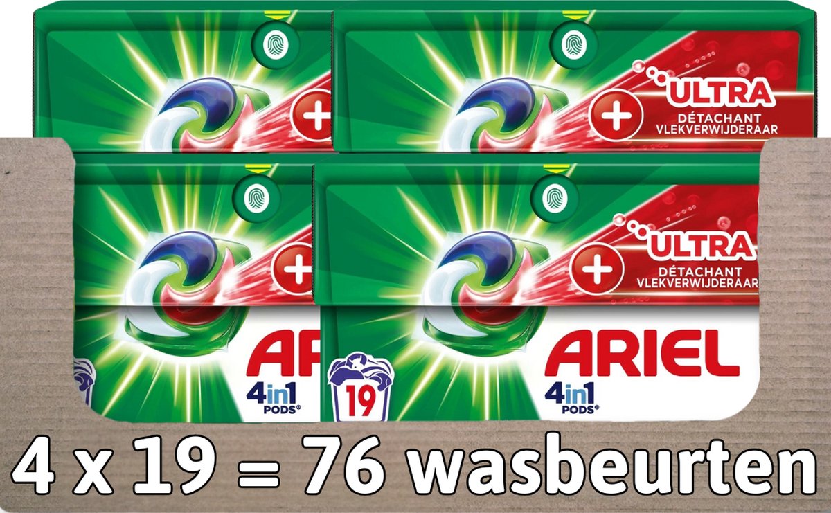 Goedkoopste Ariel 4in1 Wasmiddel Pods ultra vlekverwijderaar - 4 x 19 Wasbeurten