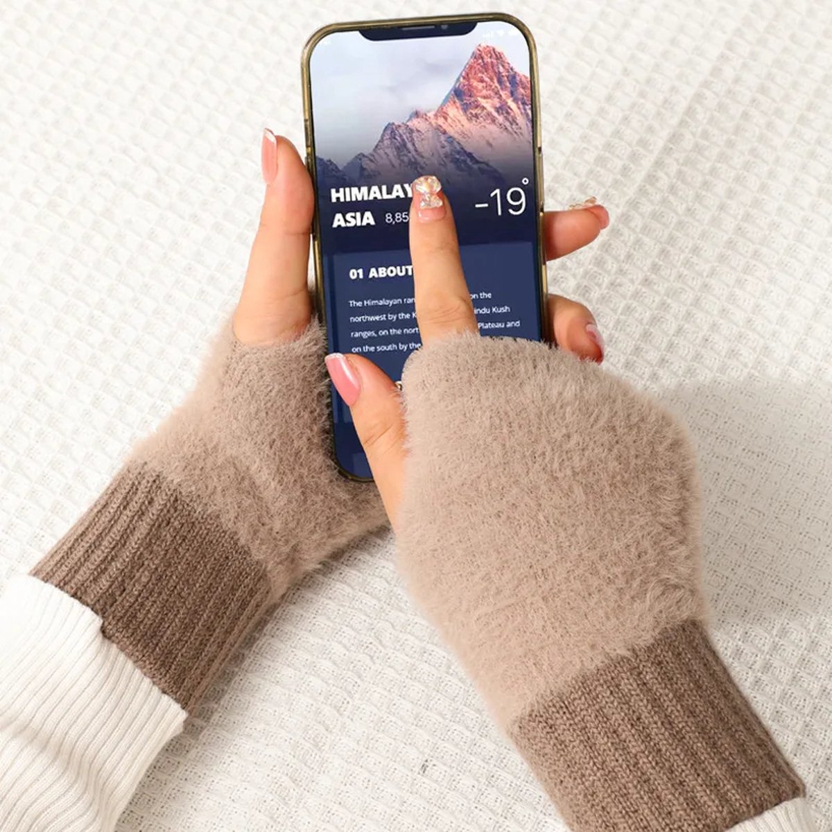 Without Lemon - Vingerloze Handschoenen - Polswarmers - Handwerken - Breien - Typen - Touchscreen - Sporten - Outdoor - Warm houden - Comfort - Beige