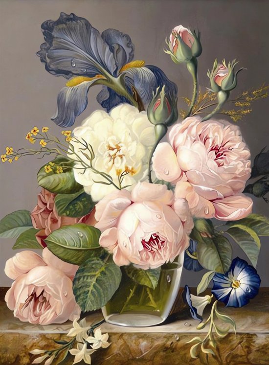 5D Diamond Painting Vierkante steentjes - Painting maat 50x70cm - Volledige bedekking - Complete set - Bloemen - Pioenrozen