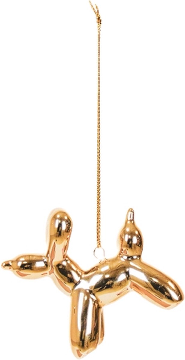 Ballon Hond Kerstbal - 6,5x3x6cm- Goud - Teckel Kersthanger - Gold - Christmas - Wiener Dog -