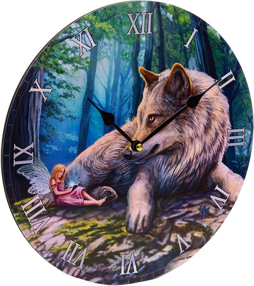 Lisa Parker Fairy Stories Wandklok Fee & Wolf – Fantasy Sprookjes Klok – Ø30 cm – Woondecoratie / Kinderkamer / Cadeau